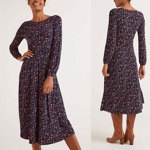 Boden Boden | Navy Crown Ditsy Sasha Pocket Long-Sleeve Dress Size 12 Long